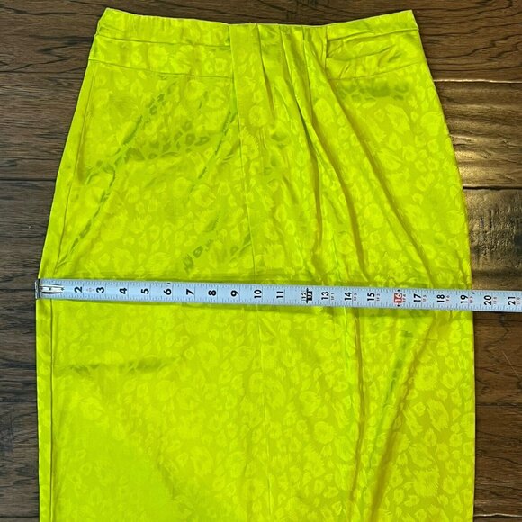 New York & Co NYCO Leopard Satin Midi Skirt Size 4 Neon Green Yellow Small 29W - Picture 11 of 16